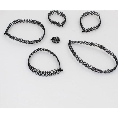 1Set Magic Vintage Tattoo Choker Necklace Bracelet Ring Arm chain Leg chain Anklet Set Elastic Jewelry Hippy 6 Pcs Chick Colares