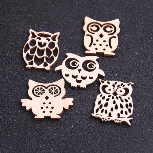 10pcs Mix Natrual Owl Shape Wooden Ornament DIY Crafts Home Decoration Scrapbooking Wood Slices Handmade Accessories