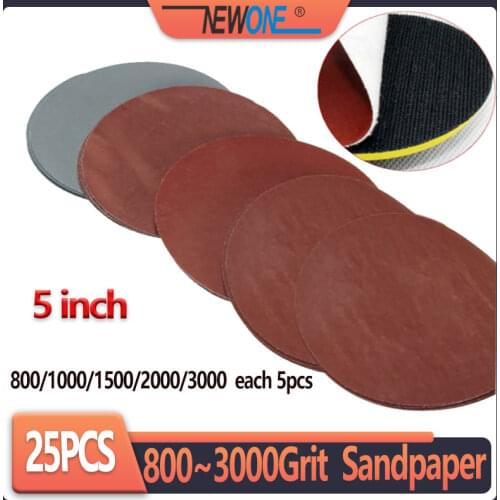 25 pcs/set 5 inch round sandpaper abrasive sand sheets grit 800/1000/1500/2000/3000 hook&loop sanding disc for sander grits