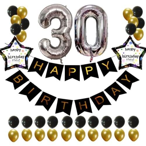 30 Years Old Birthday Party Balloons Set 38pcs/set Black Latex Ballon Streamer Happy Birthday Party Decoration Globos Supplies