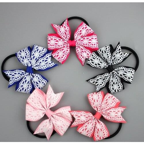 30PCS Girls Hair bands newest print Bowknot Ribbon Hair tie Elastic lady Bow Headband hair ring tie Kids Hair Accessories
