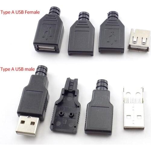 5/10pcs 4 Pin Type A Female Male USB 2.0 Adapter Socket Solder Connector With Black Plastic Cover DIY Connector Plug H10