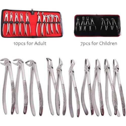 7/10pcs Stainless Steel Dental Extraction Forceps Pliers kit Dental Surgical Tooth Extraction Forcep Kit for Adult Children