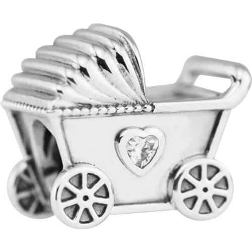 Heart Stone Baby Pram Charm Beads for Silver 925 Original Charms Bracelets Jewelry Baby Car Crystal Beads for Jewelry Making