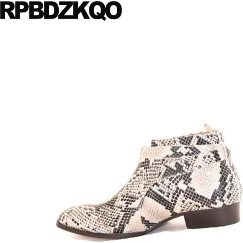 Men snakeskin booties dress formal full grain handmade genuine leather pointed toe vintage motorcycle boots chunky 2018 shoes