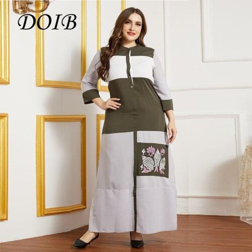 DOIB Women Plus Size Dresses Irregular Patchwork Coloring Long Arabian Dresses Original Design Loose Casual Dress