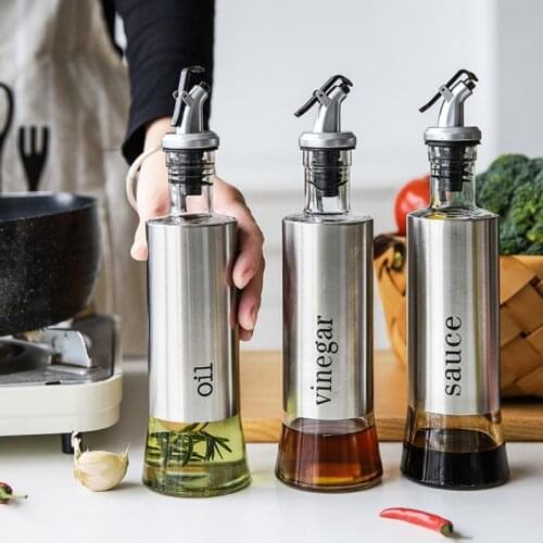 Stainless Steel Leak-Proof Soy Sauce Vinegar Oil Cruet Storage Dispenser Seasoning Glass Bottle Herb Spice Tools Kitchen Gadets