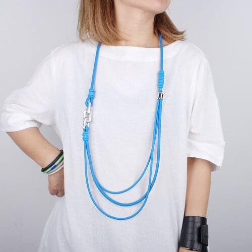 Unique Gothic Necklace For Women Blue Color Layered Chains Pendant Necklace Female Vintage Jewelry Body Accessories Wholesale