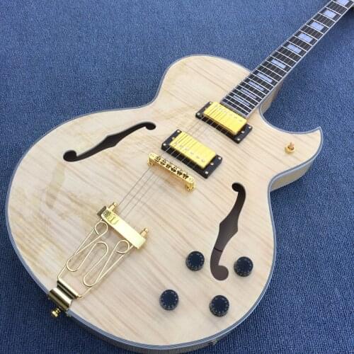 Jazz Hollow Body Electric Guitar, Rosewood fingerboard, 2 F holes, Flame maple top Side & back electric guitar, Free shipping