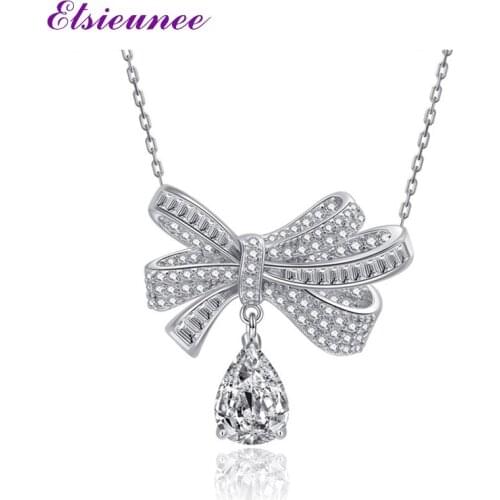 ELSIEUNEE 100% 925 Sterling Silver Simulated Moissanite Diamond White Gold Color Pendant Necklaces Fine Jewelry Gift Wholesale