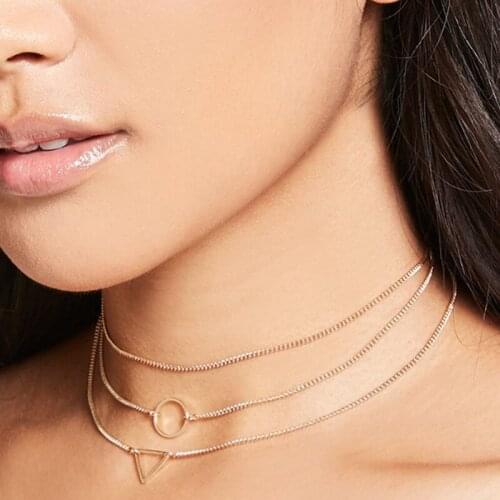 GinaDeer Geometric Necklace Multilayer Chain Necklace Gold Color Bohemian Style Necklace Harajuku Women Jewelry Kpop Collares