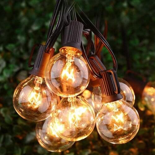 Christmas 25Ft G40 String Lights Clear Bulbs Fairy Strings Waterproof IP44 Patio String Garland Outdoor New Year Wedding Decor
