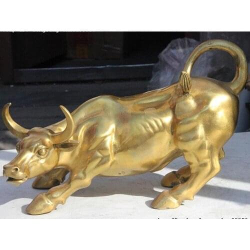 Chinese Pure Brass Copper Fengshui Money Lucky Year Zodiac OX Bull Animal Statue