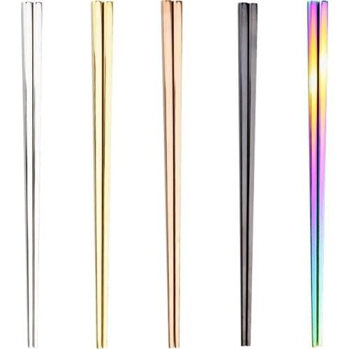 1 Pair Stainless Steel Chinese Chopsticks Non-Slip Reusable Metal Chopstick For Sushi Hashi Food Sticks Tableware Kitchen Tool