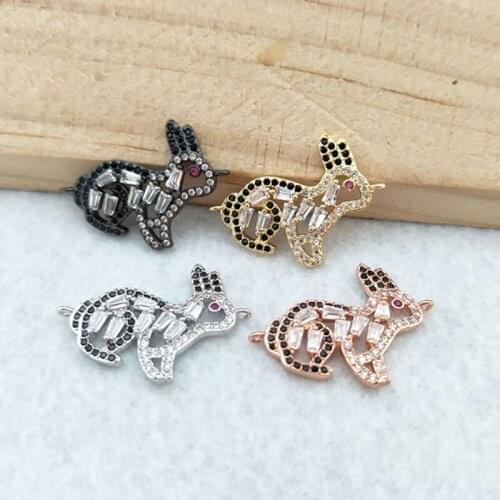 10 Pieces CZ zircon Micro Pave rabbit Connector,Double Bails Beads Charm,for DIY Bracelets Jewelry Finding CT330