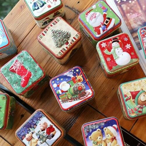 12PCS Square Box Christmas Small Tin Packaging Gift Box for Candy Baking Biscuit