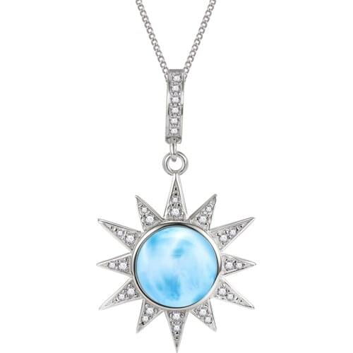 Larimar Jewelry 925 Sterling Silver Jewelry Natural Dominica Larimar Sun Pendant Necklace For Women Gift