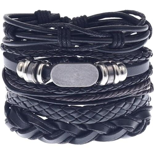 Bracelet Jewelry Black Beads Charm Link Alloy Handmade Woven Men Leather Bracelets Women Vintage Bangle Male Jewelry Accessories