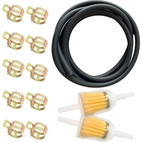 Motorcycle Fuel Rubber Hose Oil Gas Line 2M-5X8mm+2Pcs Fuel Filter +10Pcs Hose Clamp Clip For Small Tractors Mower Snowmobile