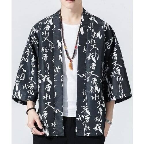 Men Summer Kimono Cardigan Print Samurai Costume Clothing Male Yukata Haori Casual Outerwear Cosplay Streetwear Plus Size