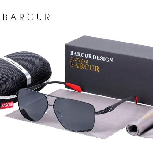 BARCUR Stainless Steel Frame Carbon Fiber Temple Men Polarized Sunglasses Utralight Eaywear Sun Glasses UV400