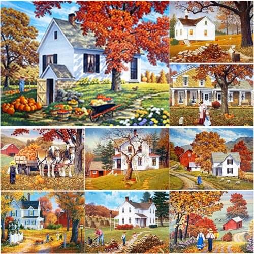New 5D DIY Diamond Painting Gate Scenery Diamond Embroidery Autumn Village Cross Stitch Full Square Round Drill Craft Home Decor