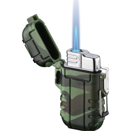 2021 New Outdoor Camping ABS Long Time Sealed Waterproof Blue Flame Cigar Windproof Straight Lighter