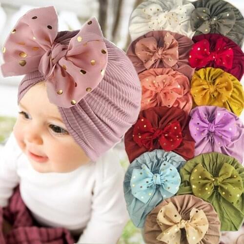 New Cute Bowknot Baby Grils Hat Turban Soft Solid Color Newborn Infant Caps Beanies Headwraps