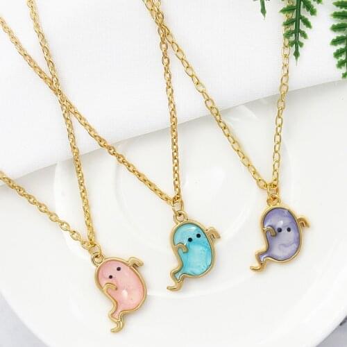 Lovely ghost Baby Pendant Necklace Pink Blue Purple Cartoon ghost Metal alloy Necklace Jewelry accessories