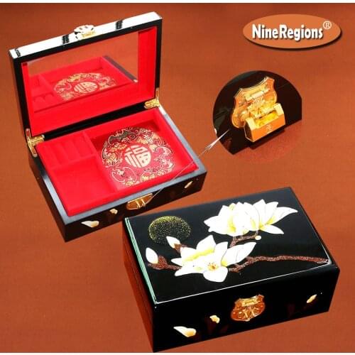 PingYao Shanxi China hand push brush light lacquer box Double-deck Chinese lacquerware jewelry case wooden dressing Dressing box