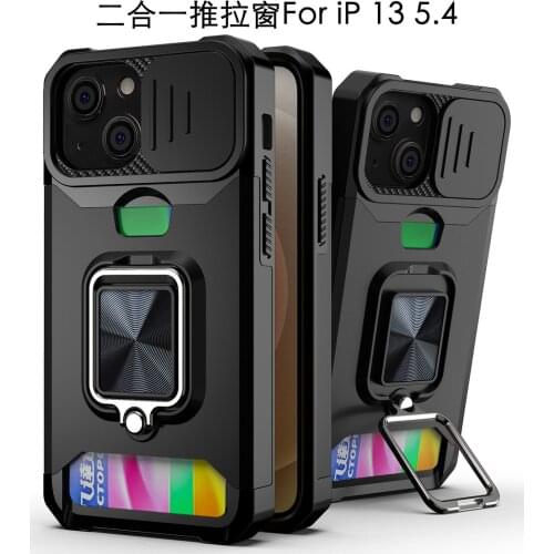 Slide Armor Shockproof Card Slot Case For iphone 13 mini 12 11 Pro Max XS XR SE 2020 7 8 6S Plus Cover Magnetic Metal Stand Capa
