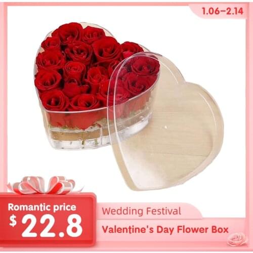 Heart-Shaped Rose Flower Box Acrylic Transparent Organizer Case Love Gift Party Wedding Floral Packaging Holder With Lid