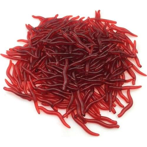 100Pcs Lifelike Silicone Red Worm Soft Lures Earthworm Artificial Rubber Baits Shrimp Flavor Additive Bass Carp Tackle