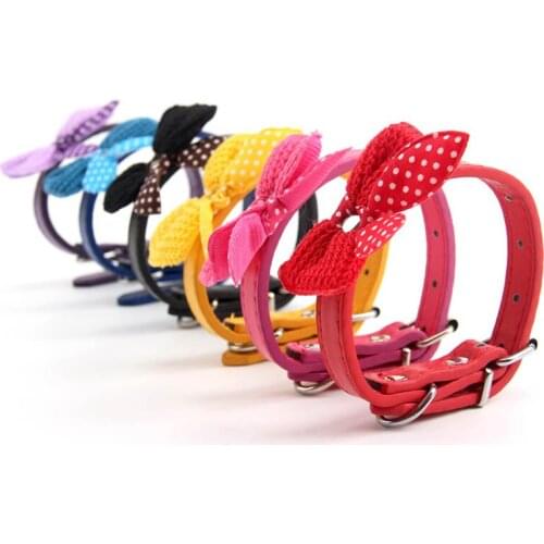Adjustable Dog Collar with Knitted Bowknot Fashion PU Leather Collar for Dogs Small Dogs Puppy Cat Necklace Pet Accessories