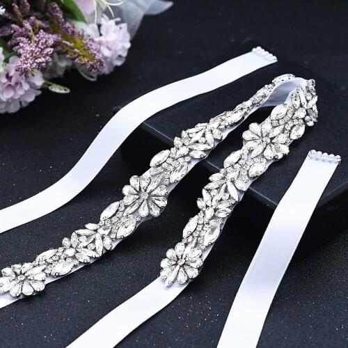 S459 Sparkling Rhinestone Bride Wedding Dress Belts Party Prom Evening Dresses Accessories Belt for Woman Luxurious Flowers Sash