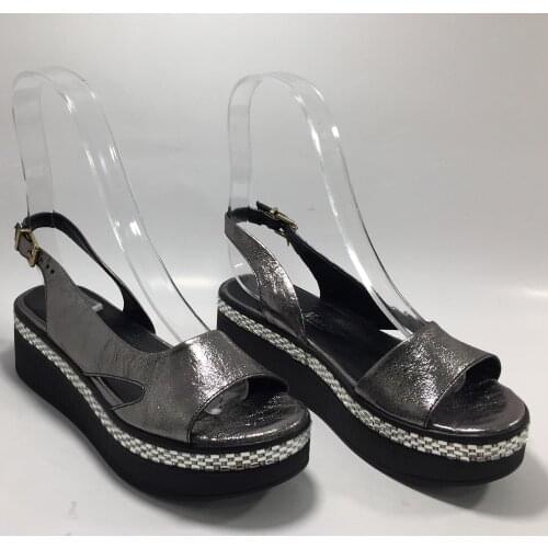 Women Platform Sandals Steel And Silver Colour Spring Summer Slippers New Fashion Comfy Slip On Genuine Leather Beach Shoes