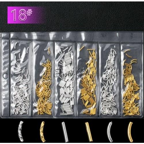 Mixed 6 styles arc-shaped gold silver bar 3d nail art decorations alloy charms manicure nails Accessories Supplies Tools