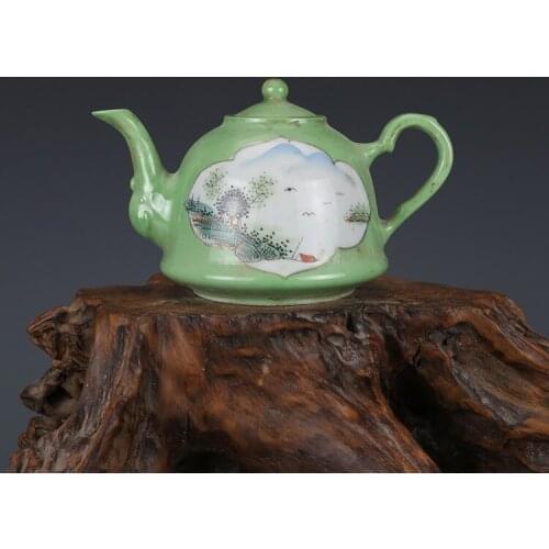 Old Chinese Shallow Crimson Color Landscape Pattern teapot