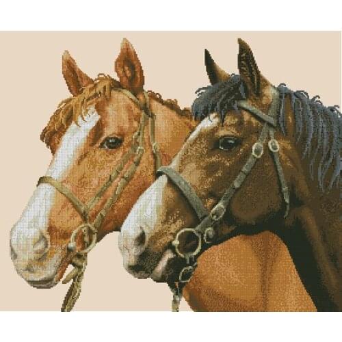 Top Quality 14CT Counted Unprinted Cross Stitch Kits Needlework Two Horse Animals Embroidery Home Decor Arts Handmade
