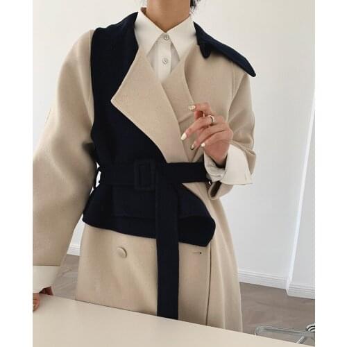 High-end two-piece design European station gas field double-sided cashmere coat woolen coat Korean version 21 new