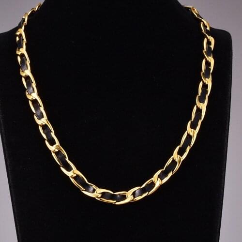 High Quality Women 18K Gold Color Leather Cord ChokersThick Chain Necklaces for Stainless Steel Vintage Wedding Jewelry New