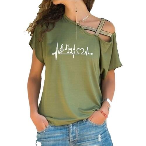 T-shirts Women Music Notes Heartbeat Printed Fashion Funny Short Sleeve T Shirts Rock And Roll Tops Music Teacher Tees