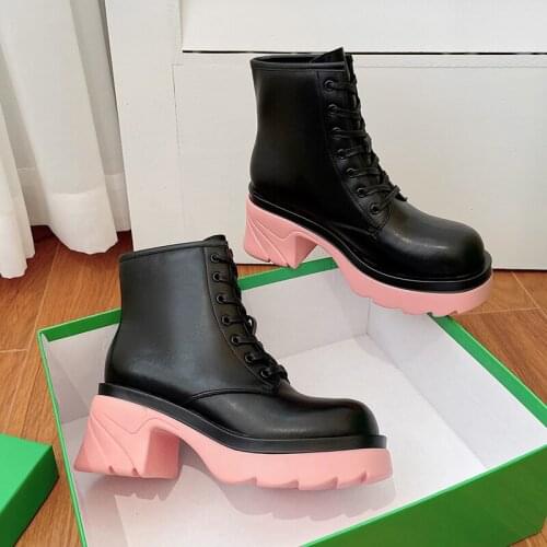 2021Fujin Platform Block Heel Chunky 2021 Women Boots Genuine Leather Autumn Winter Motorcycle Booties Platform Thick Sole Shoes