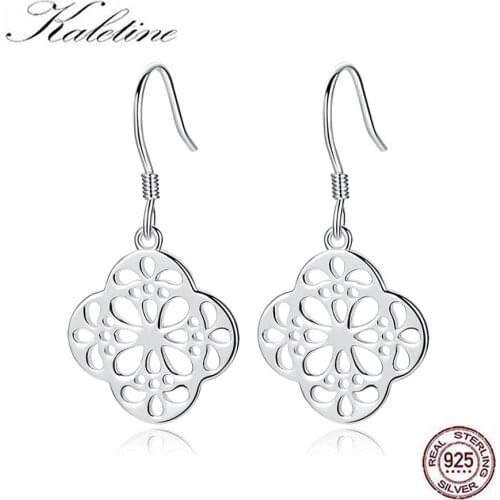 Kaletine 2019 Fashion 925 Sterling Silver Flower Pattern Stone Drop Earring for Women Simple Girls Party Designer Jewelry Luxury