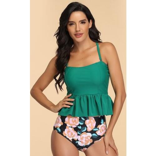 2021 New Green Printed Swimsuit Fashion Sexy High Waist Ladies Split Swimwear Women Beach Swimsuit SW361