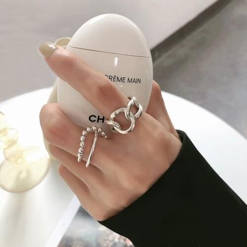 Fashion Irregular Hollow Circle Chain Silver Color Ring for Women Party Jewlery Birthday Gifts Wholesale