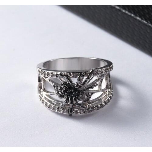Ladies Ring Creative Stereoscopic Black Spider Zircon Female Ring Fashion Trend Jewelry Accessories Girlfriend Personality Gift