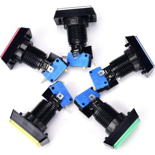 1Pc Game Machine Rectangle Arcade Button With Led Lamp Illuminated 5 Colors