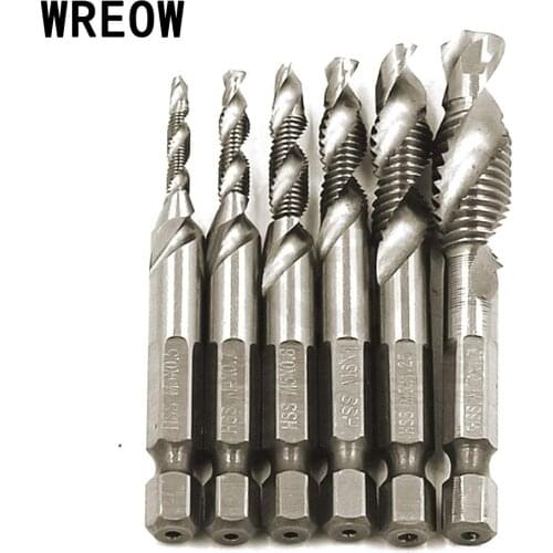 1Pc HSS Hex Shank Drill Bit 1/4 Metric Titanium Spiral Screw Thread Tap Combination Drilling Tool M3 M4 M5 M6 M8 M10