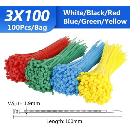 100pcs/bag 6 Color 1.9mmx100mm 1.9mm*100mm Self-Locking Nylon Wire Cable Zip Ties Cable Ties White Black Organiser Fasten Cable